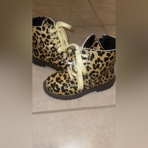 Leopard Print Glitter Kids Boots with Black and Gold Accents
